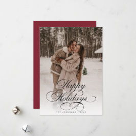 Cartão De Festividades Simple Elegant Calligraphy Red Christmas Photo
