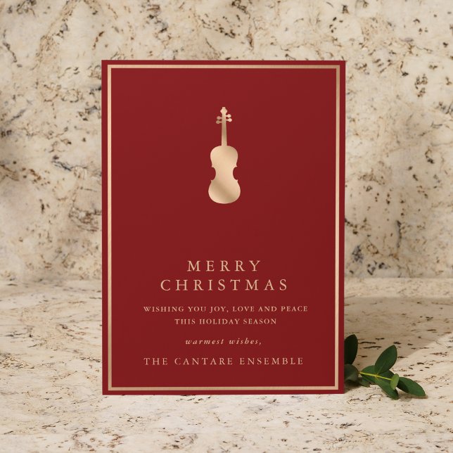 Cartão De Festividades Simple Elegant Gold Violin Musical Christmas (Criador carregado)