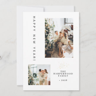 Cartão De Festividades Simple Elegant Modern Happy New Year Two Photo