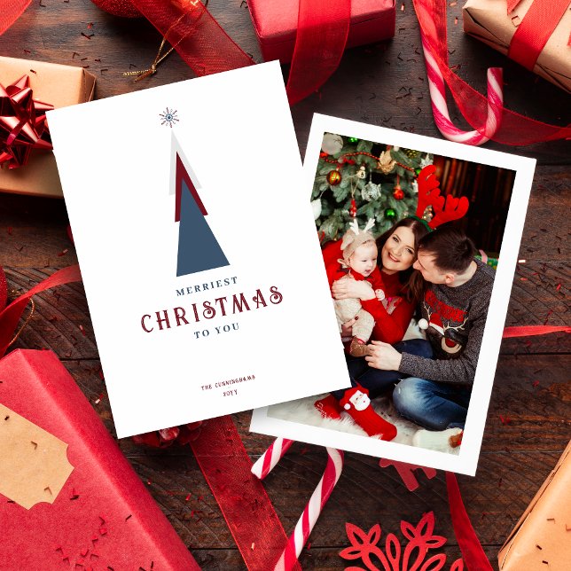 Cartão De Festividades Simple Fancy Original Modern Christmas Tree Photo  (Simple Fancy Original Modern Christmas Tree Photo Family Holiday Card with Envelope.)