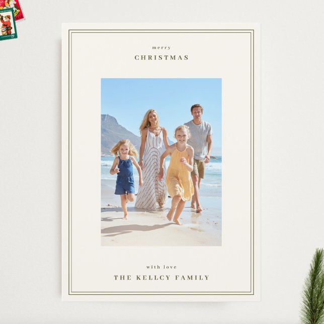Cartão De Festividades Simple Frames Moss Green no Natal Beige (Criador carregado)