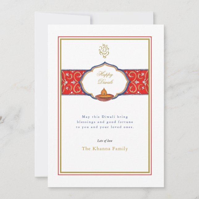 Cartão De Festividades Simple Ganesh e abajur Diwali Saudações (Frente)