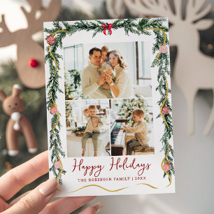 Cartão De Festividades Simple Greenery Garlands Happy Holidays 3 Foto