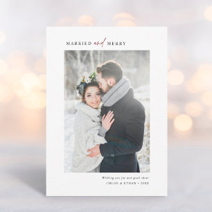 Cartão De Festividades Simple Married and Merry Newlyweds Photo