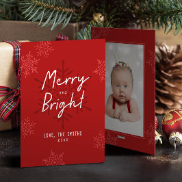 Cartão De Festividades Simple Merry & Bright Script Snowflakes Christmas