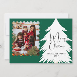 Cartão De Festividades Simple Merry Christmas Pine Tree family photo