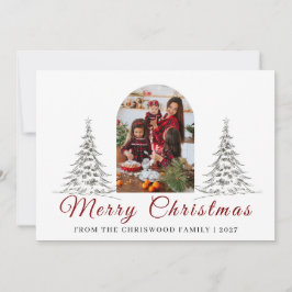 Cartão De Festividades Simple Merry Christmas Pine Tree family photo