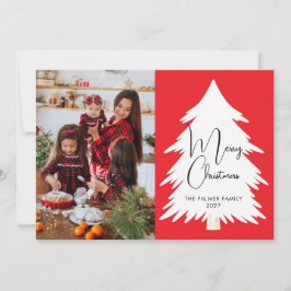 Cartão De Festividades Simple Merry Christmas Pine Tree family photo