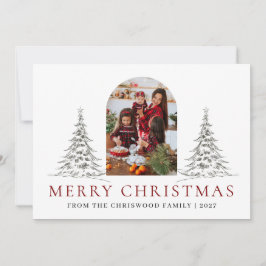 Cartão De Festividades Simple Merry Christmas Pine Tree family photo