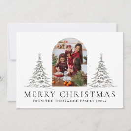 Cartão De Festividades Simple Merry Christmas Pine Tree family photo