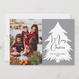 Cartão De Festividades Simple Merry Christmas Pine Tree family photo