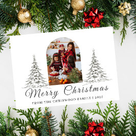 Cartão De Festividades Simple Merry Christmas Pine Tree family photo