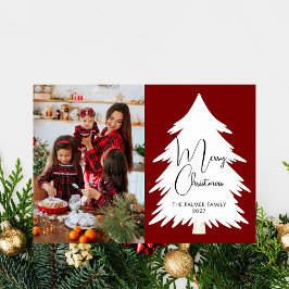 Cartão De Festividades Simple Merry Christmas Pine Tree family photo