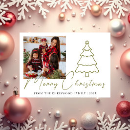 Cartão De Festividades Simple Merry Christmas Pine Tree family photo