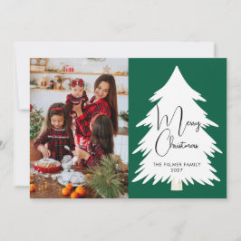 Cartão De Festividades Simple Merry Christmas Pine Tree family photo