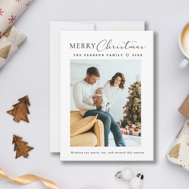 Cartão De Festividades Simple Minimalistic Merry Christmas family photo (Modern, minimalist, Merry Christmas Custom Family Photo, message, year Holiday greeting cards.)