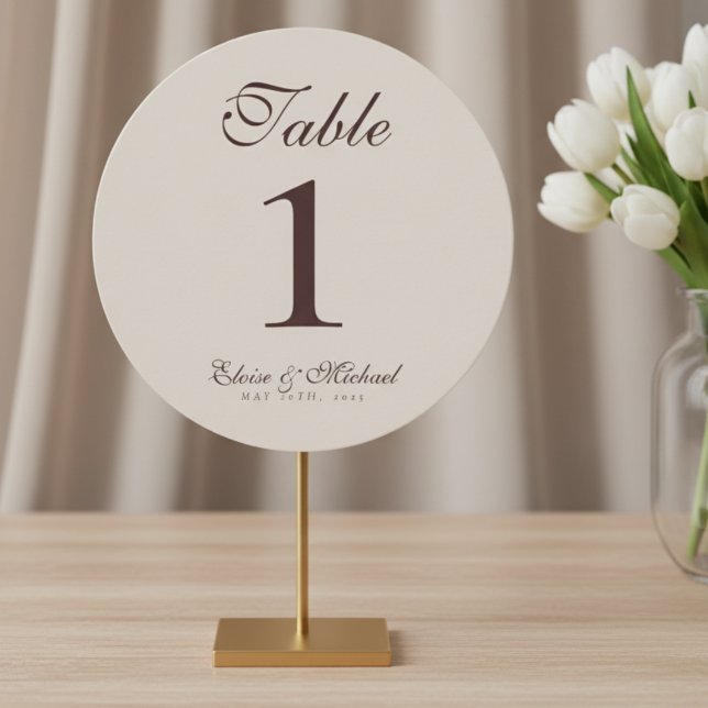 Cartão De Festividades Simple Neutral Brown Wedding Table Number (Guide guests to their seats in style with this Neutral Brown Wedding Table Number Sign!)