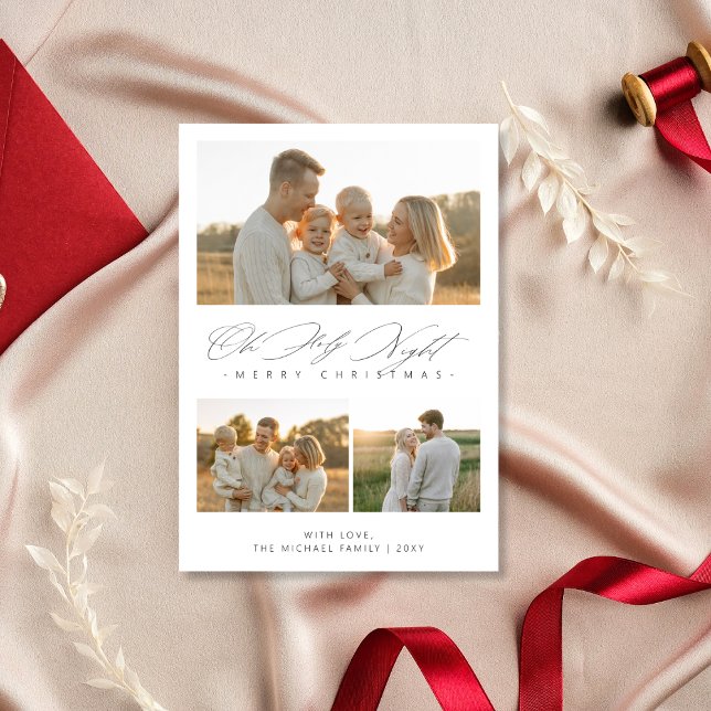 Cartão De Festividades Simple Oh Santa Noite Christian 3 Photo Family (Criador carregado)