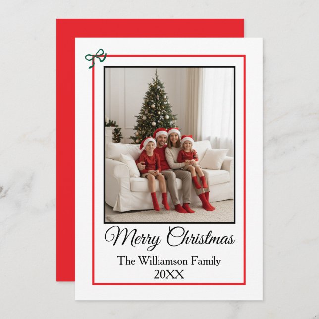 Cartão De Festividades Simple Photo Red, Green, and Black Merry Christmas (Frente/Verso)
