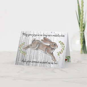 Cartão De Festividades Simple Rustic Rabbit Leaf Wood Christmas New Years