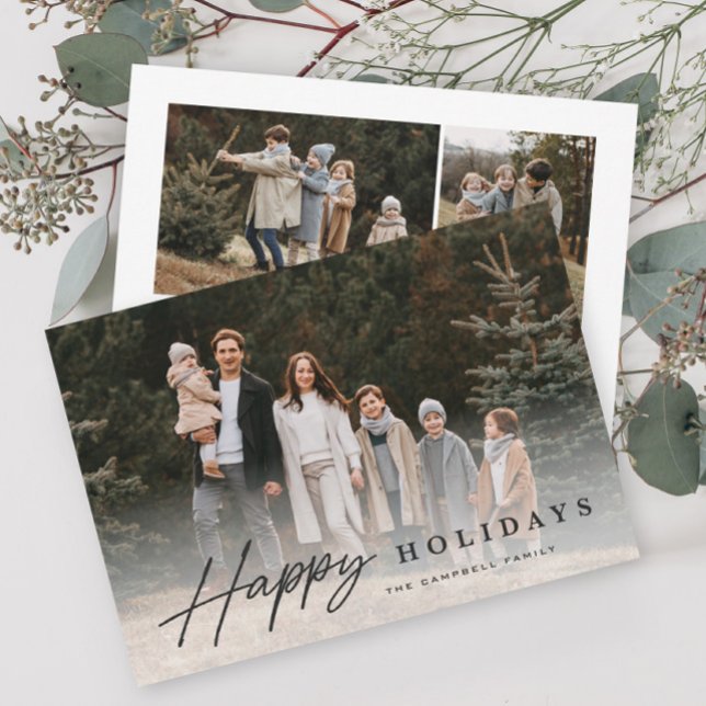 Cartão De Festividades Simple Script 3 Foto Feliz (Modern script happy holidays typography photo holiday card.)