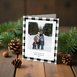 Cartão De Festividades Simple WHITE Black Plaid Border 3 Photos Christmas