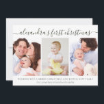 Cartão De Festividades Simples Bebê Primeiro Natal Foto Collage Verde<br><div class="desc">Este simples cartão de festas moderno é a forma perfeita de dizer à sua família e amigos que é o primeiro Natal do bebê. A design apresenta uma colagem de três fotos com e uma simples tipografia para personalizar com o nome do seu bebê, um pequeno desejo de feriado e...</div>