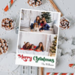 Cartão De Festividades Simples Clássico Feliz Natal Vertical Duas Fotogra<br><div class="desc">Celebre a temporada com este simples e único e clássico Cartão de Natal Merry vertical, com dois cartões de feriado com um toque de charme vintage. A design minimalista apresenta uma elegante paleta de cor vermelha e branca, evocando o espírito aconchegante do inverno. O seu apelo moderno e divertido, aliado...</div>