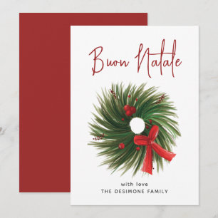 Cartão De Festividades Simples Coroa de Natal em Aquarela Buon Natale