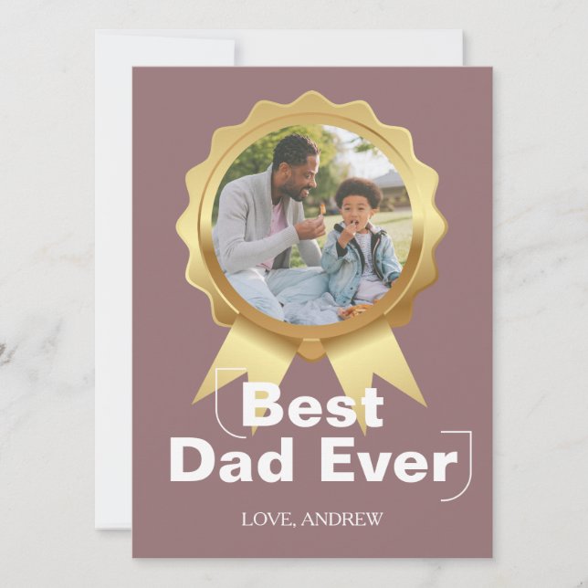 Cartão De Festividades Simples dia de os pais Feliz, medalha de ouro e fo (Frente)