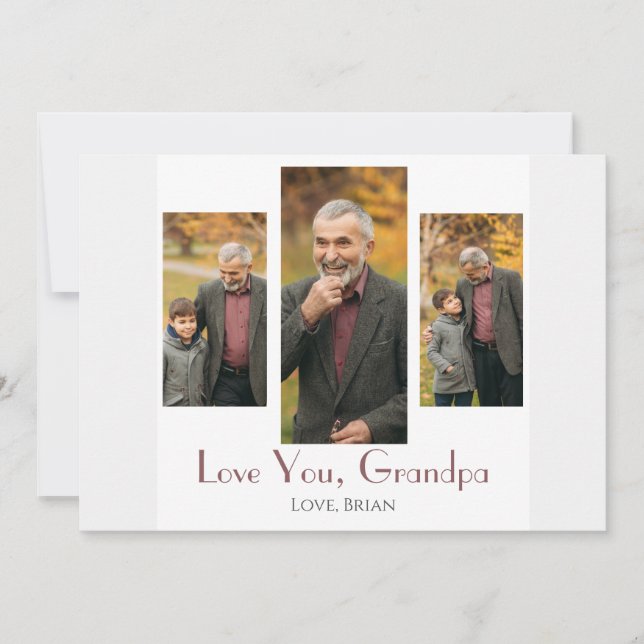 Cartão De Festividades simples Dia de os pais feliz, vovô, três fotos (Frente)
