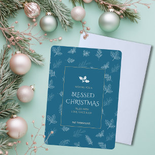 Cartão De Festividades Simples Dourado Inverno Deixa Natal Azul