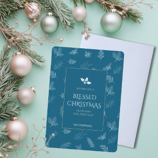 Cartão De Festividades Simples Dourado Inverno Deixa Natal Azul