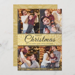 Cartão De Festividades Simples Elegante Dourado Quadro 4 Foto Natal