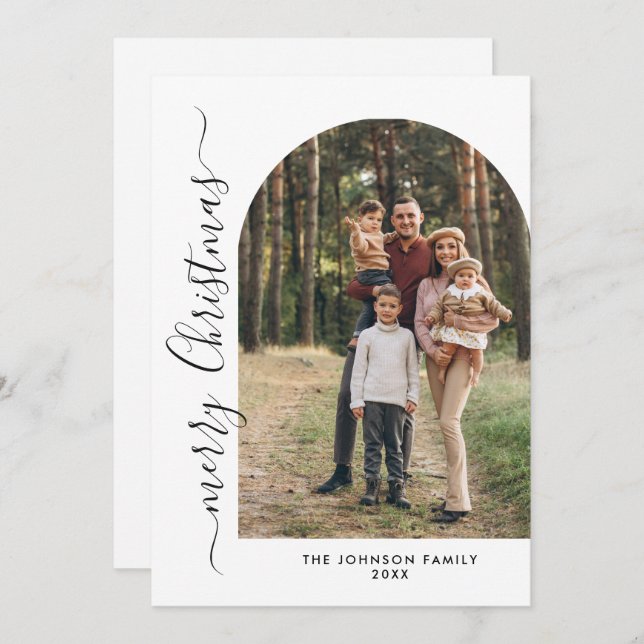 Cartão De Festividades Simples Elegante Na moda FOTO Natal Saudação Ho (Frente/Verso)