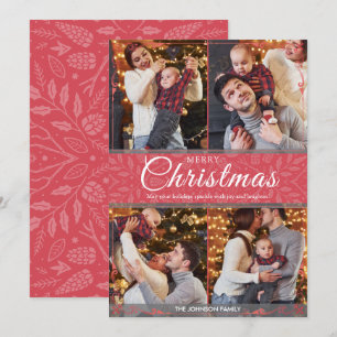 Cartão De Festividades Simples Elegante Red Frame 4 Foto Natal