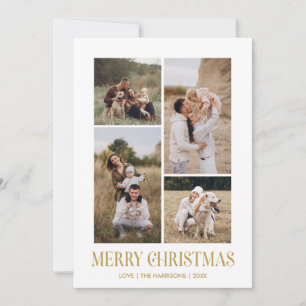 Cartão De Festividades Simples Feliz Natal 4 Fotocolagem   Dourado