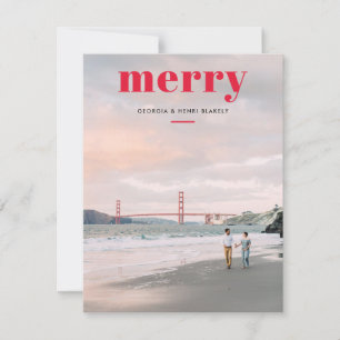 Cartão De Festividades Simples Feliz Vermelha Sobreposição Uma Foto Natal