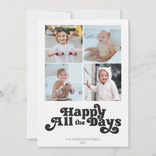 Cartão De Festividades Simples Férias Quatro Fotos Preto Branco