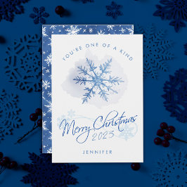 Cartão De Festividades Simples Floco de Neve Azul Natal em Aquarela Moder