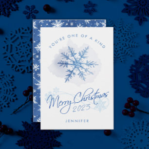 Cartão De Festividades Simples Floco de Neve Azul Natal em Aquarela Moder