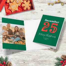 Cartão De Festividades Simples Foto de Natal Vermelho e Verde da Família