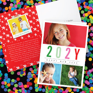 Cartão De Festividades Simples Foto Moderna de Ano 3 Colorida Minimalista