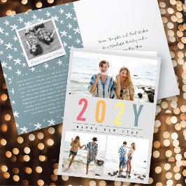 Cartão De Festividades Simples Foto Moderna de Ano 3 Colorida Minimalista