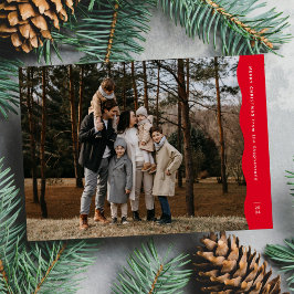Cartão De Festividades Simples foto vermelha de Natal com borda ondulada 