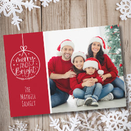 Cartão De Festividades Simples Foto Vermelha e Branca Feliz Natal