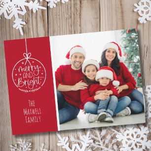 Cartão De Festividades Simples Foto Vermelha e Branca Feliz Natal