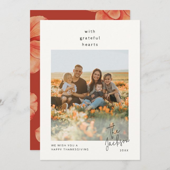 Cartão De Festividades Simples Grateful Hearts (Frente/Verso)