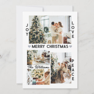 Cartão De Festividades Simples Joy Love Peace Foto de Natal Personalizada