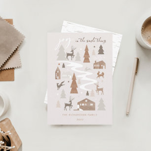 Cartão De Festividades Simples Joy Woodland Animal & Cozy Village Foto